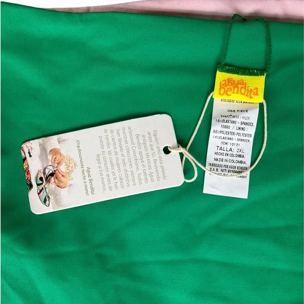 Agua Bendita Alicia Reversible Bikini Bottom Size 2XL Green Pink